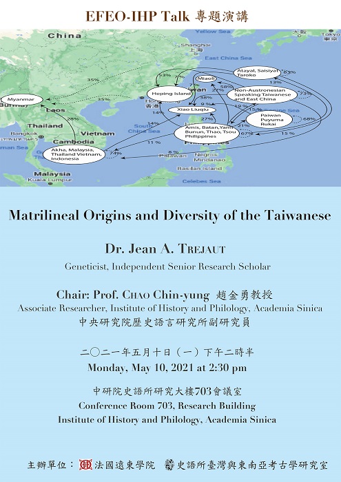 【演講】Jean A. TREJAUT：Matrilineal Origins and Diversity of the Taiwanese