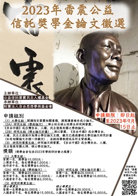 【獎助】2023年雷震獎學金徵選