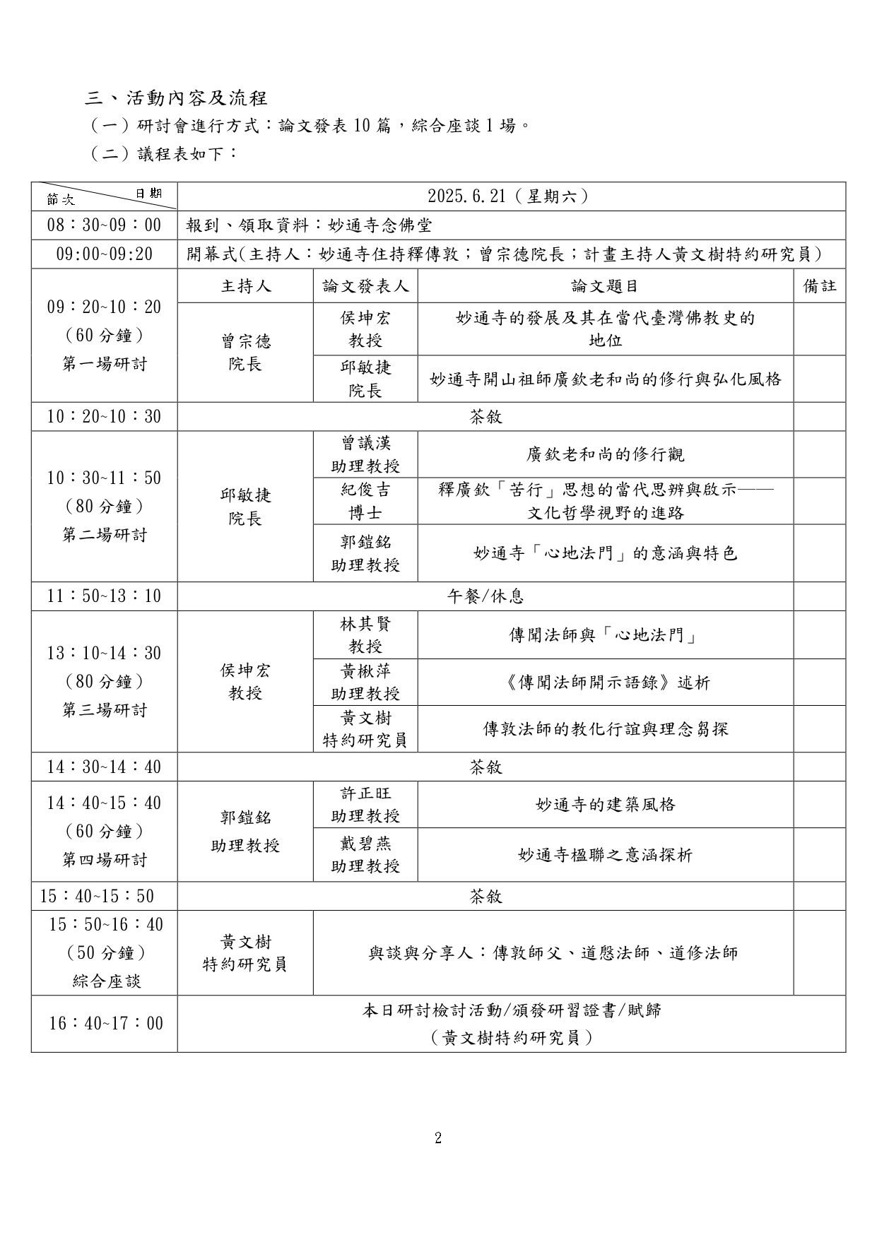 妙通寺及其心地法門學術研討會